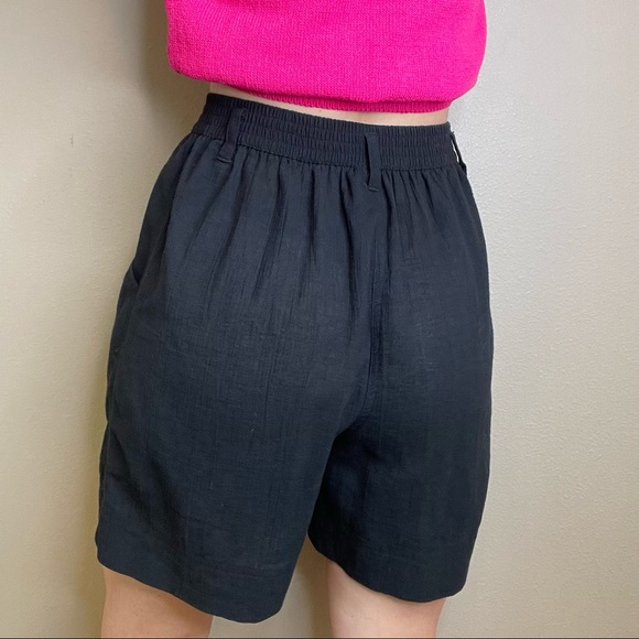 Vintage 90s black cotton gauze pleat front longline pull-on mom shorts LizWear S - Picture 14 of 17